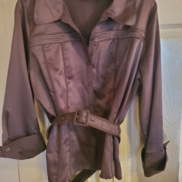 Worthington Slate Gray Blouse With Belt S Lg - Picture 8 of 11